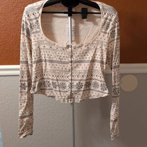 SKIMS Cream and Black Snowflake Patterned Cropped Top